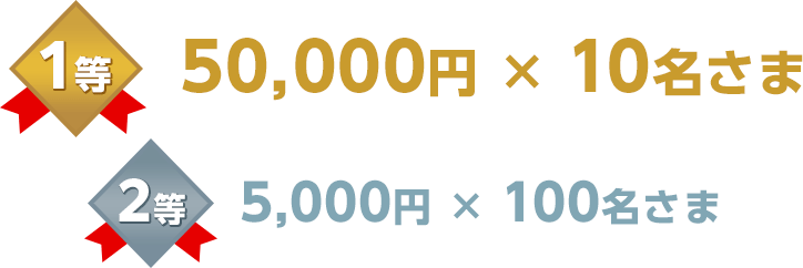 1等 50,000円 × 10名さま 2等 5,000円 × 100名さま