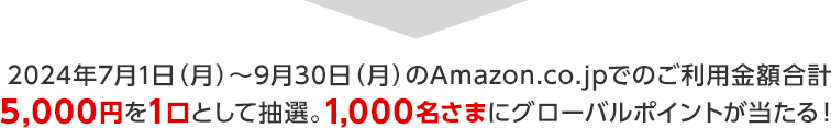 2024年7月1日（月）～9月30日（月）のAmazon.co.jpでのご利用金額合計5,000円を1口として抽選。1,000名さまにグローバルポイントが当たる！