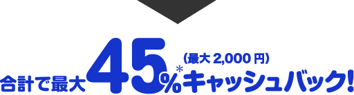 合計で最大45％＊（最大2,000円）キャッシュバック！