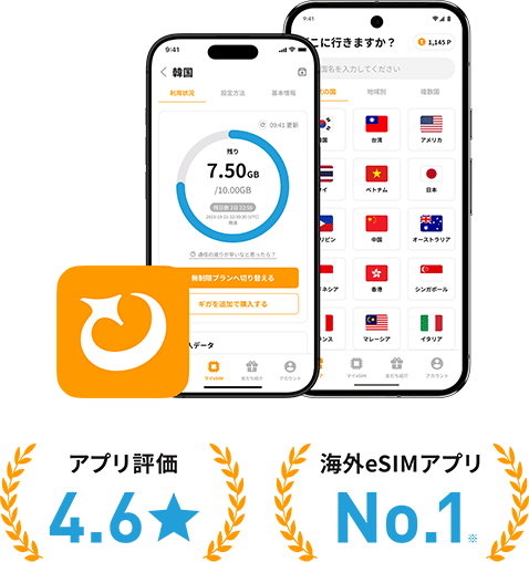 アプリ評価 4.6★ 海外eSIMアプリ No.1※