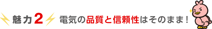 魅力2 電気の品質と信頼性はそのまま! 魅力2 電気の品質と信頼性はそのまま!
