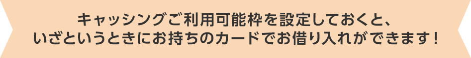 キャッシングご利用可能枠を設定しておくと、いざというときにお持ちのカードでお借り入れができます！